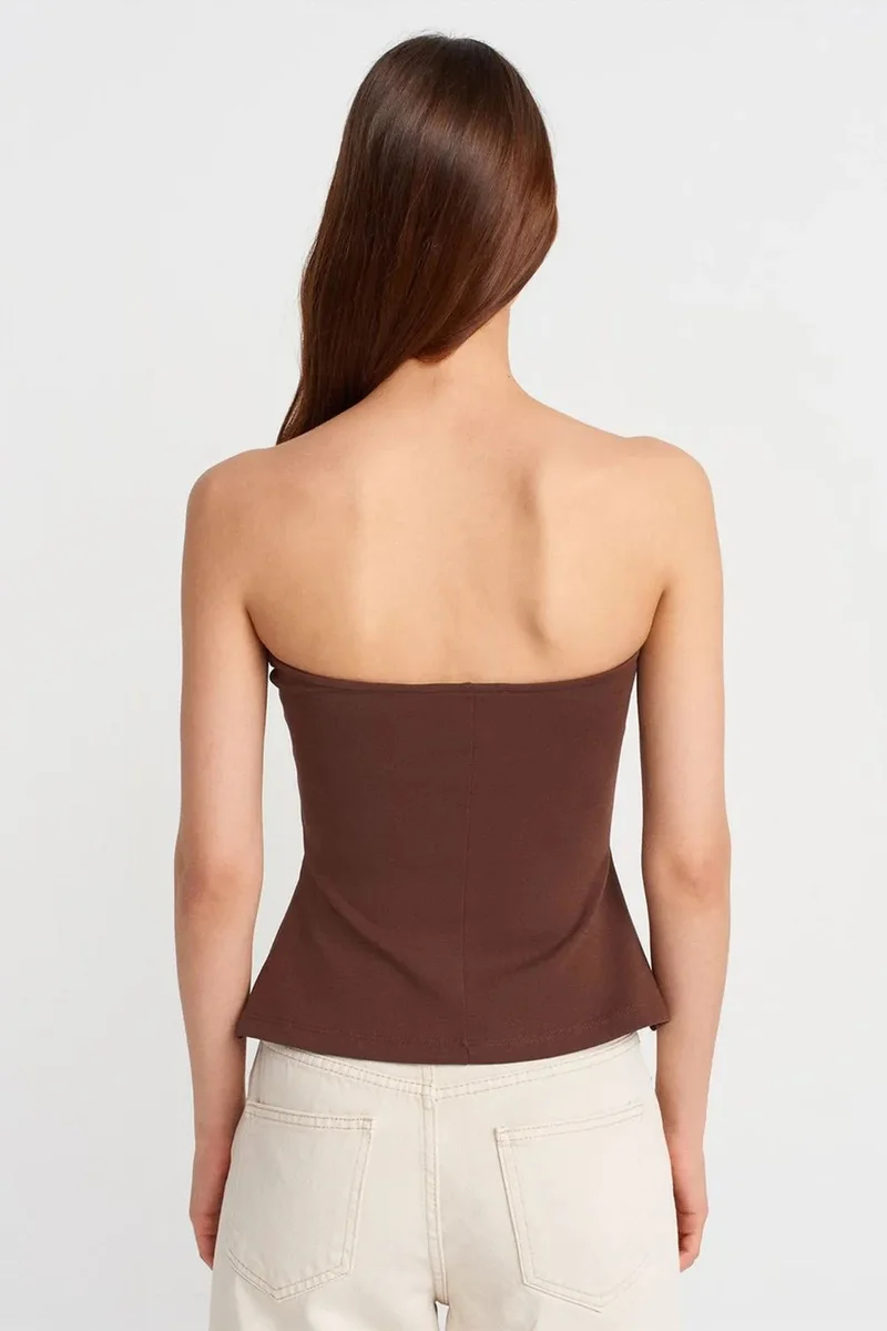 Dilvin Coffee Brown DILVIN Strapless Slim-fit Bandeau Blouse for Women | Best Price UAE