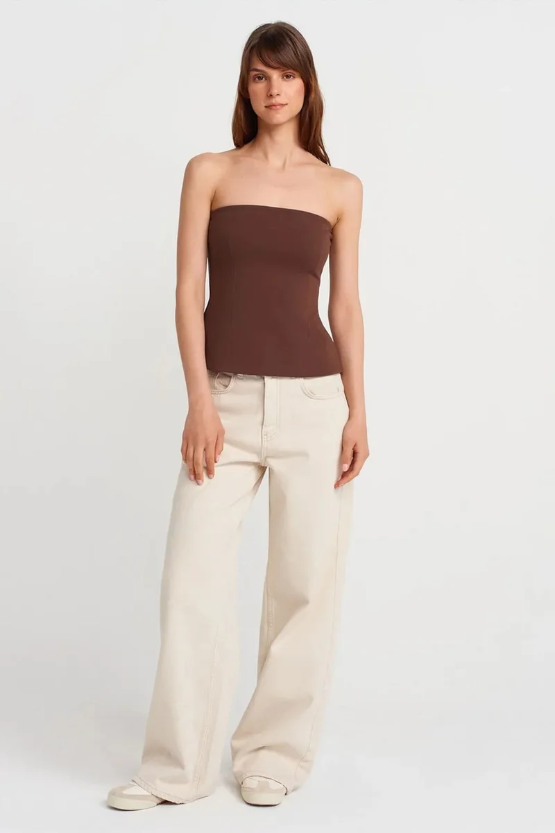 Dilvin Coffee Brown DILVIN Strapless Slim-fit Bandeau Blouse for Women | Best Price UAE