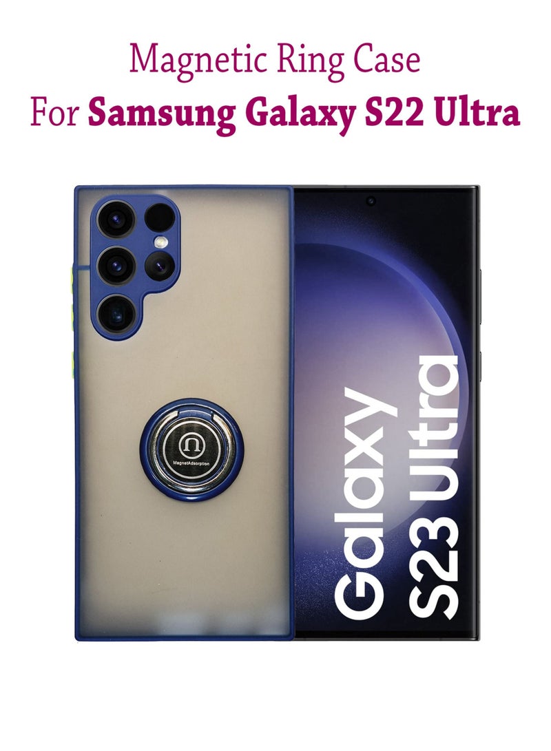 Silicone Protective Metal Ring Back Case Cover For Samsung Galaxy S22 Ultra - beige/Blue - Image 1