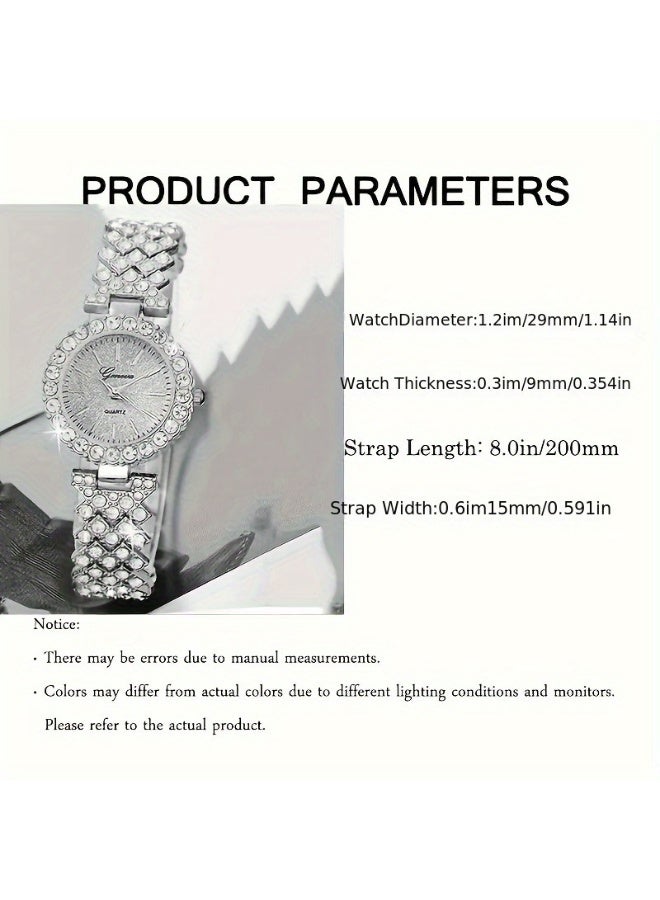 Geneva Shining Ladies Watches Gifts Set with Diamond Decorated Bracelet Necklace Ring Earrings Luxury Fashion Quartz Wrist Womens Watch 5Pcs Set - Image 5