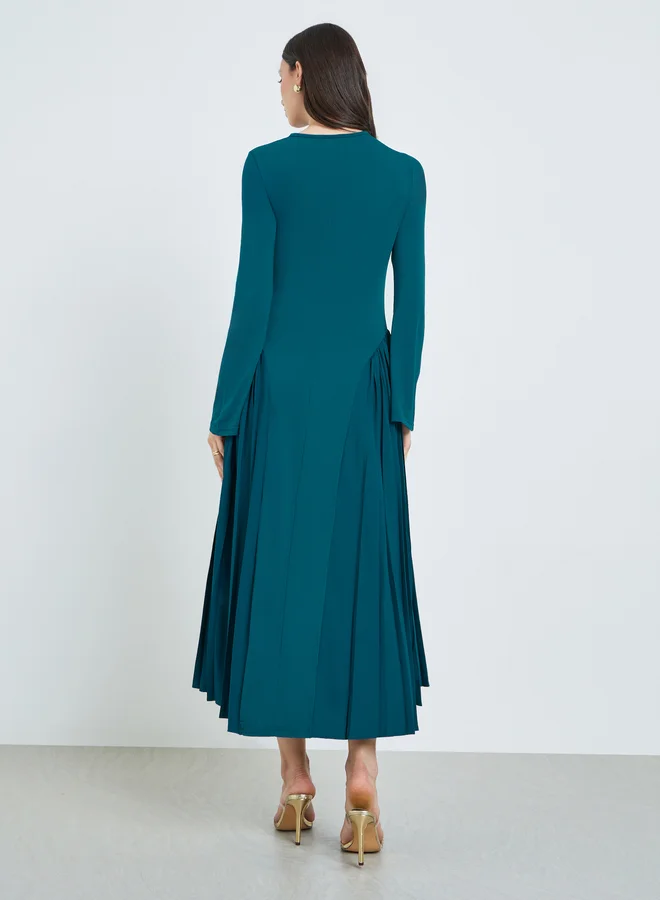Take Two  Teal Cut-Out Detail Pleated Maxi Dress for Women | Best Price UAE