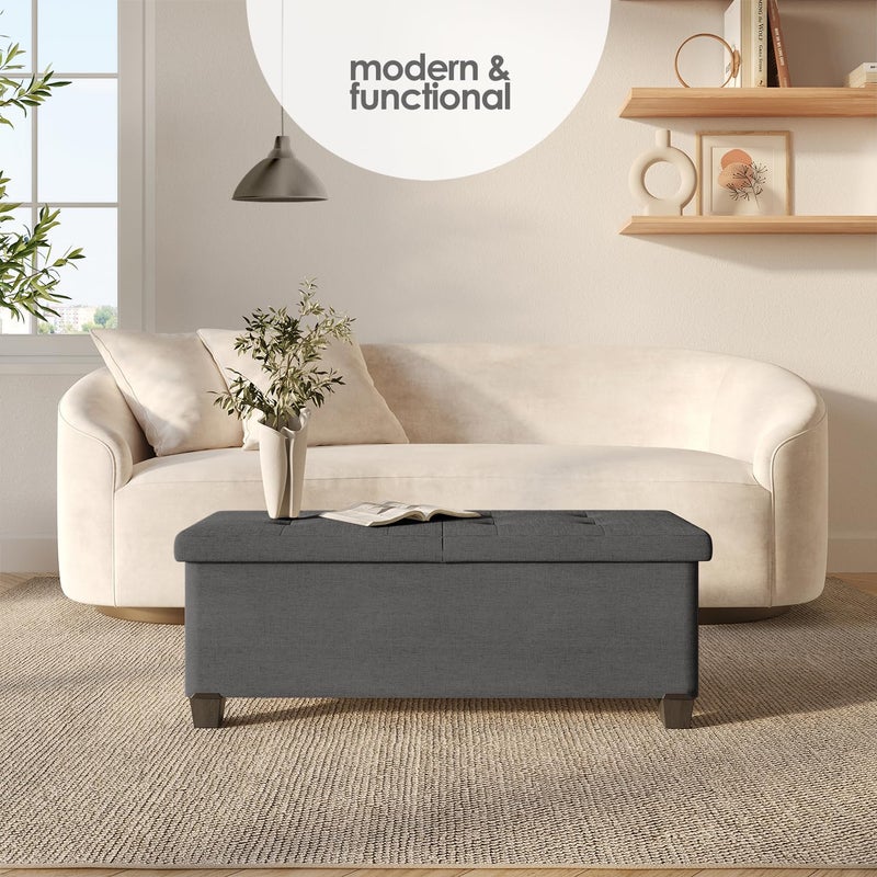 STORAGEBUD Storage Ottoman Bench with Bins, 43-in Storage Bench for Bedroom End of Bed, Folding Foot Rest Ottoman for Living Room Max 660lbs, Fabric Ottomans, Grey - Image 2