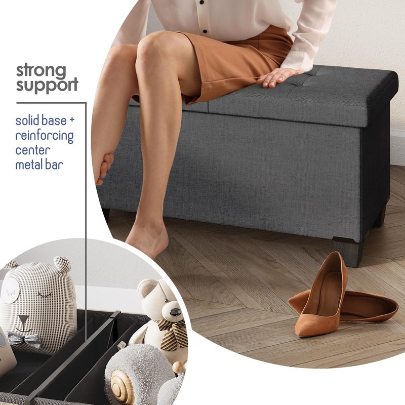 STORAGEBUD Storage Ottoman Bench with Bins, 43-in Storage Bench for Bedroom End of Bed, Folding Foot Rest Ottoman for Living Room Max 660lbs, Fabric Ottomans, Grey - Image 5
