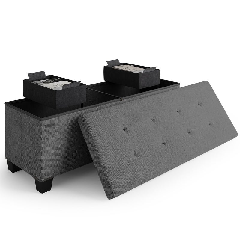 STORAGEBUD Storage Ottoman Bench with Bins, 43-in Storage Bench for Bedroom End of Bed, Folding Foot Rest Ottoman for Living Room Max 660lbs, Fabric Ottomans, Grey - Image 1