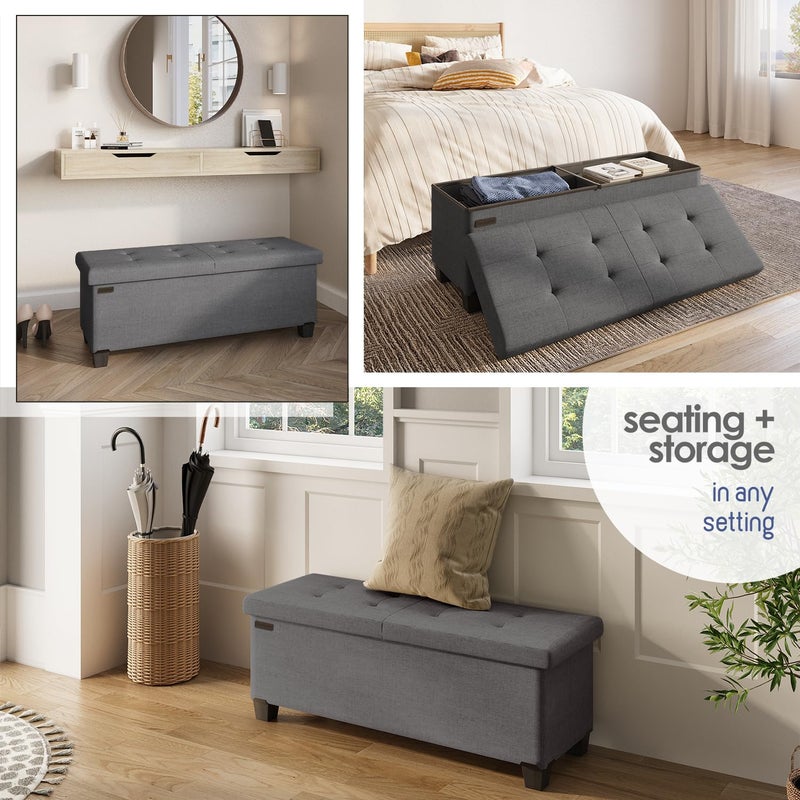 STORAGEBUD Storage Ottoman Bench with Bins, 43-in Storage Bench for Bedroom End of Bed, Folding Foot Rest Ottoman for Living Room Max 660lbs, Fabric Ottomans, Grey - Image 4