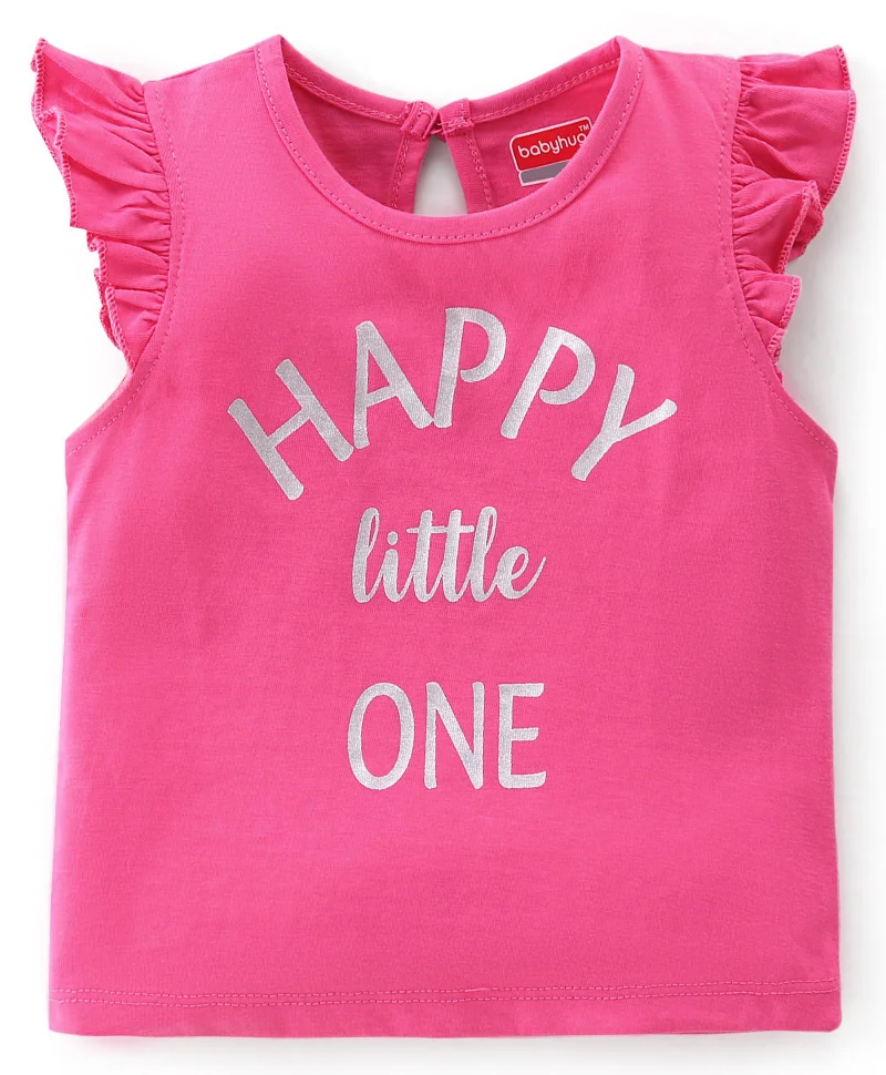babyhug Babyhug 100% Cotton Jersey Frock With Knitted Inner Tee Floral & Text Print - Pink & Yellow