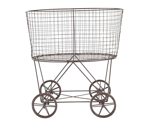 Creative CoOp Vintage Reproduction Metal Laundry Basket on Wheels Rust