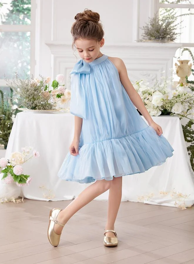 تايك تو Girls Halter Bow Detail Ruffle Hem Party Dress