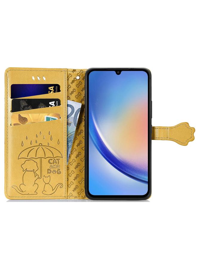 اس-توب جراب لهاتف Samsung Galaxy A35 5G، جراب هاتف من الجلد المنقوش بنقشة قطة وكلب - Image 3