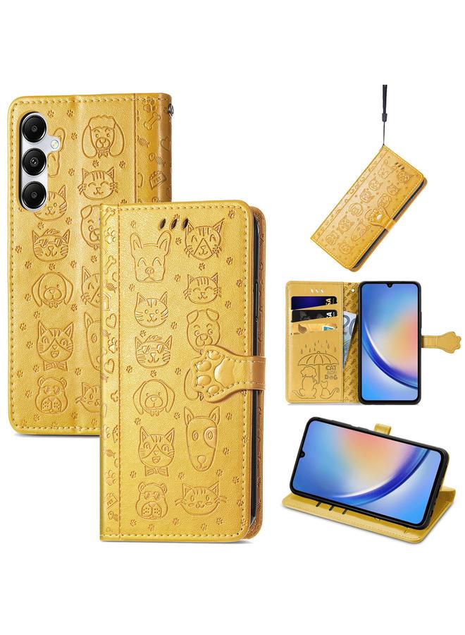 اس-توب جراب لهاتف Samsung Galaxy A35 5G، جراب هاتف من الجلد المنقوش بنقشة قطة وكلب - Image 1