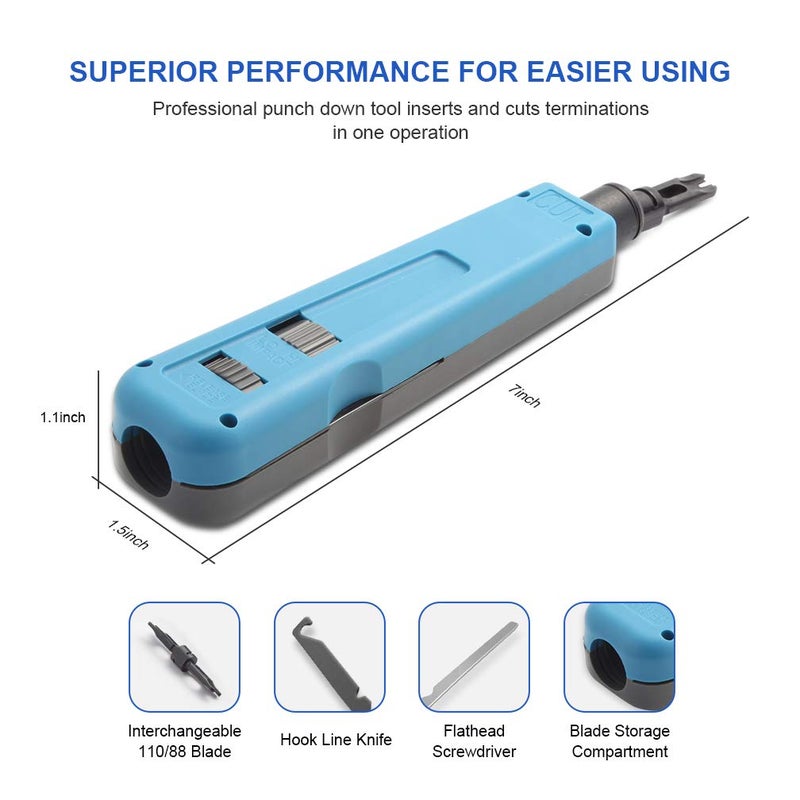 10Gtek Punch Down Tool with 110/88 Blade & Network Wire Stripper, Multifunction Hook Tool for Telephone Impact Terminal Insertion and cat6a/cat6/cat5e/cat5 Cable - Image 2
