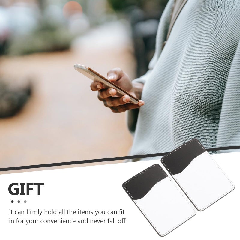 2pcs Black Leather Adhesive Phone Card Holder Wallet for Credit Cards Smartphones - Image 4