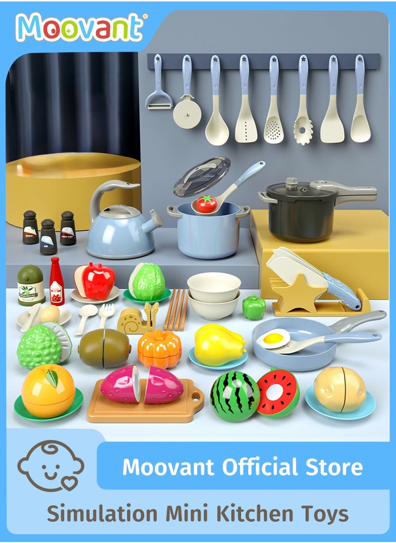 Moovant - 53PCSKids Kitchen Toy Accessories, Pretend Play Cooking Kitchen Utensils Set Toy with Play Pots, Cookware and Pans, Play Food Vegetables Set, Realistic Mini Kitchen Toy Gift Box with Lights and Sound Effects - Image 1