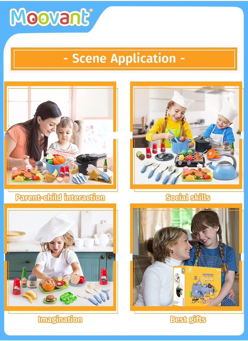 Moovant - 53PCSKids Kitchen Toy Accessories, Pretend Play Cooking Kitchen Utensils Set Toy with Play Pots, Cookware and Pans, Play Food Vegetables Set, Realistic Mini Kitchen Toy Gift Box with Lights and Sound Effects - Image 1