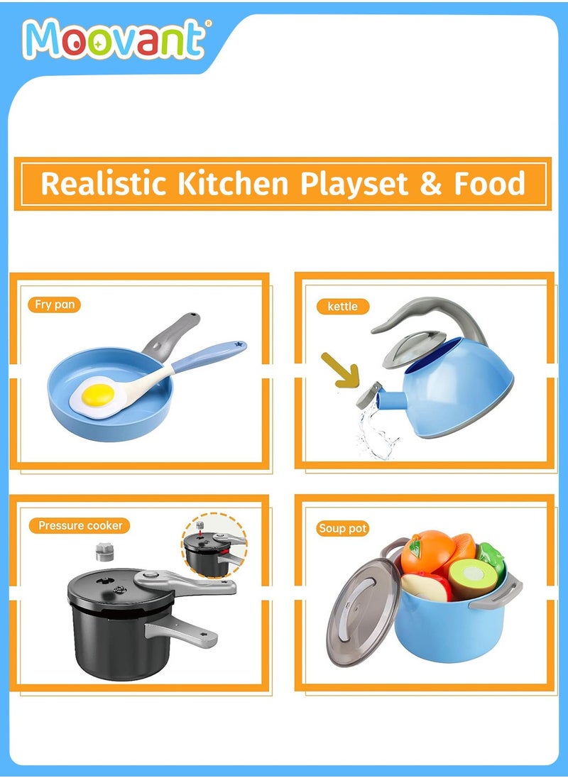 Moovant - 53PCSKids Kitchen Toy Accessories, Pretend Play Cooking Kitchen Utensils Set Toy with Play Pots, Cookware and Pans, Play Food Vegetables Set, Realistic Mini Kitchen Toy Gift Box with Lights and Sound Effects - Image 1