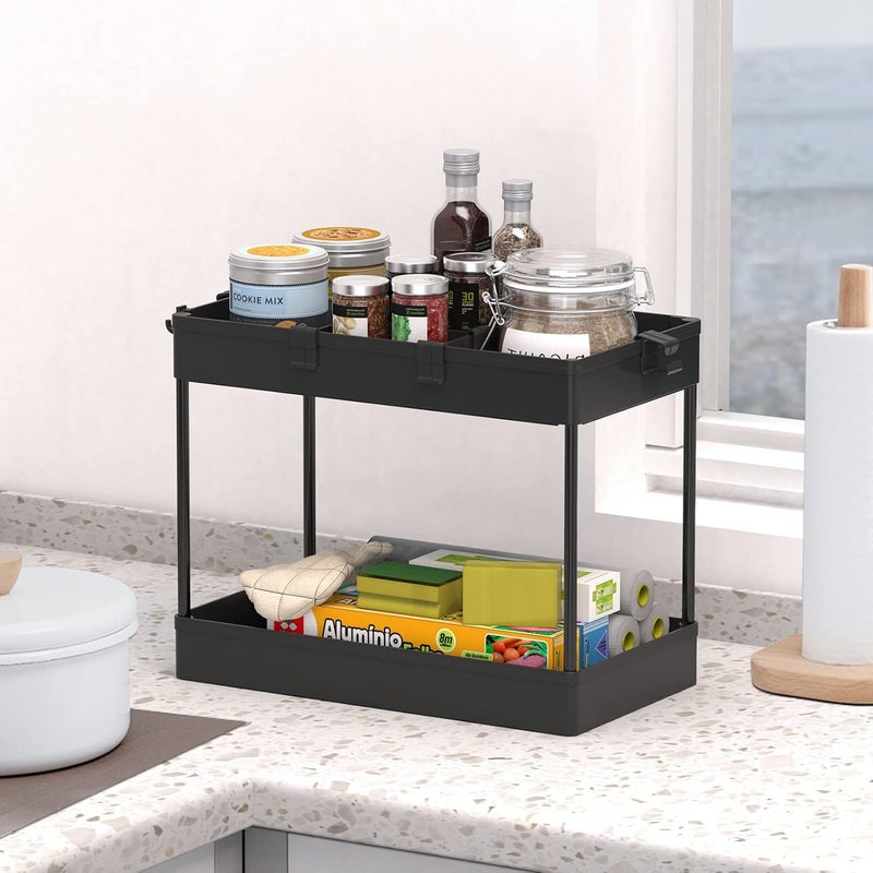 SPACELEAD SAKA Slim Storage Cart,3 Tier Bathroom Rolling Utility Cart Storage Organizer Slide Out Cart, Mobile Shelving Unit Organizer Trolley for Office Bathroom Kitchen Laundry Room Narrow Places, Black - Image 5