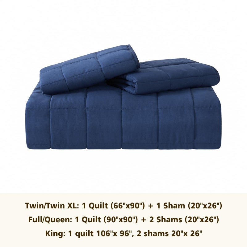 EMME Quilts Twin Size Bedding Sets Navy Blue Bedspread Soft Pre-Washed Quilt Winter Bed Sets, 2 Piece, Cozy Reversible Microfiber Bed Coverlet with Pillow Sham (Square Pattern,66"x90") - Image 5