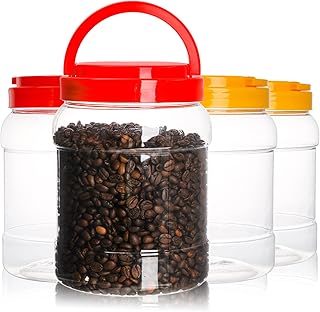 Lyellfe 4 Pack Clear Plastic Jars, Half Gallon Wide Mouth Storage Containers with Leak-proof Lids Handle, BPA Free - Image 1