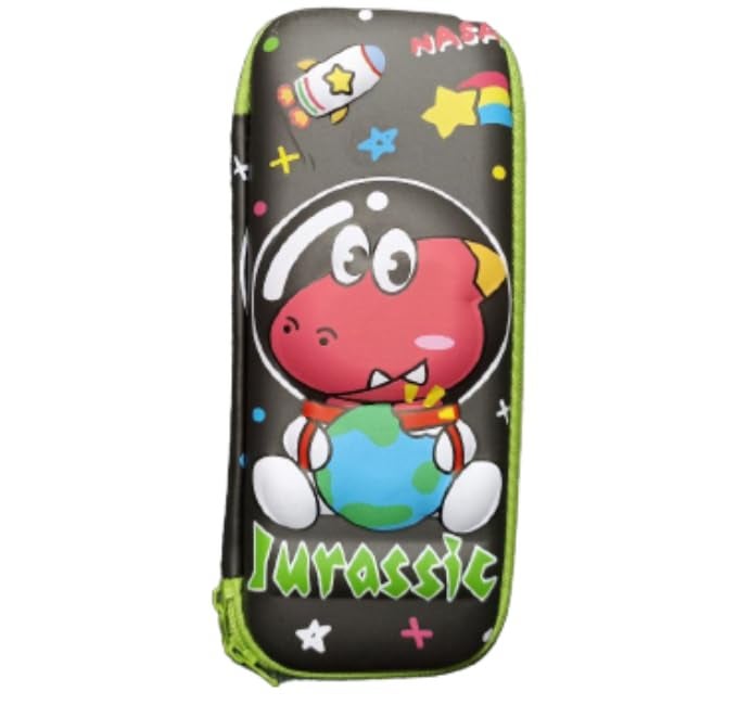 Generic 3D Pencil Case, Embrace Adventure with Vibrant Colors (Dinosaur) (Black in Green)
