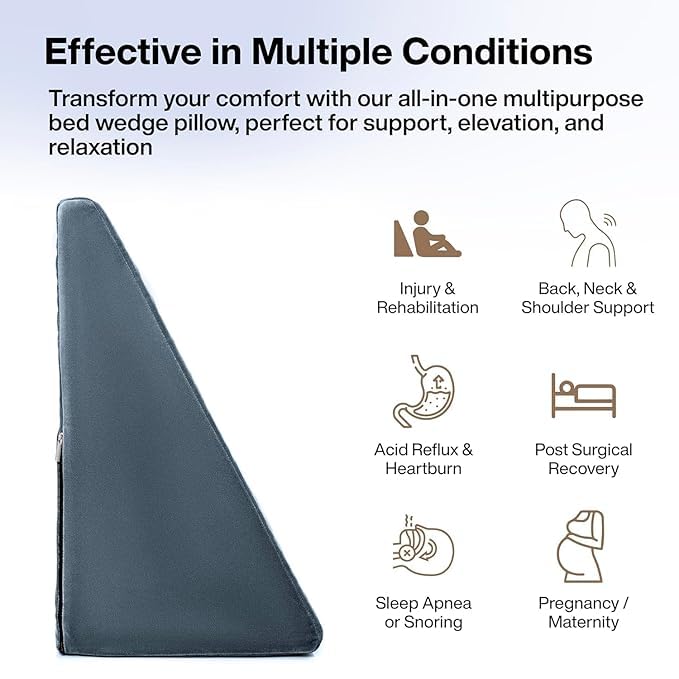 IDITRI EXPORT Wedge Pillow Memory Foam Wedge Pillow Back Support Pillow Acid Reflux Pillows Leg Elevator Maternity Pillow Anti Snoring 24X25X10 Black Large - Image 2