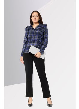 Harmont & Blaine Women Crew Neck Plaid Shirt, Dark Blue  - Image 3