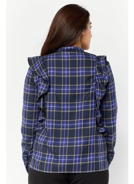 Harmont & Blaine Women Crew Neck Plaid Shirt, Dark Blue  - Image 2