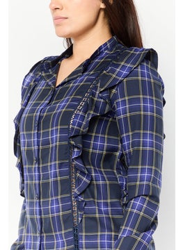 Harmont & Blaine Women Crew Neck Plaid Shirt, Dark Blue  - Image 4
