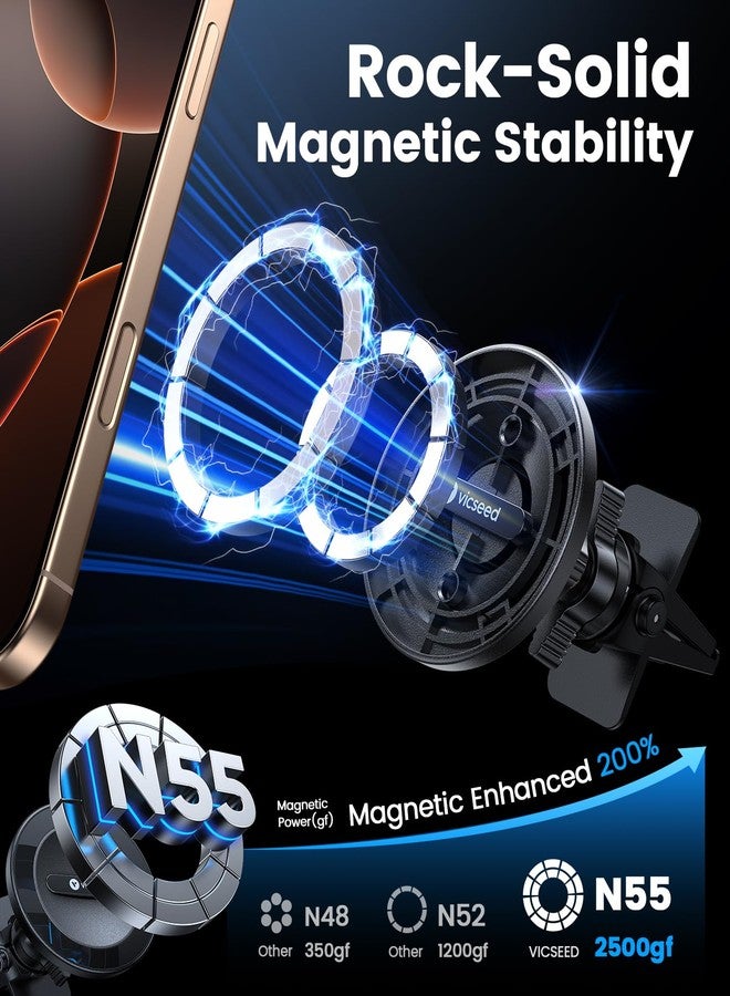 VICSEED for MagSafe Car Mount [20X Strongest Magnetic Power] Military-Grade Steel Vent Clip | 360° Secure Magnetic Phone Holder for Car Vent, Fit for iPhone 17 16 15 14 12 Pro Max & All Phones - Image 2