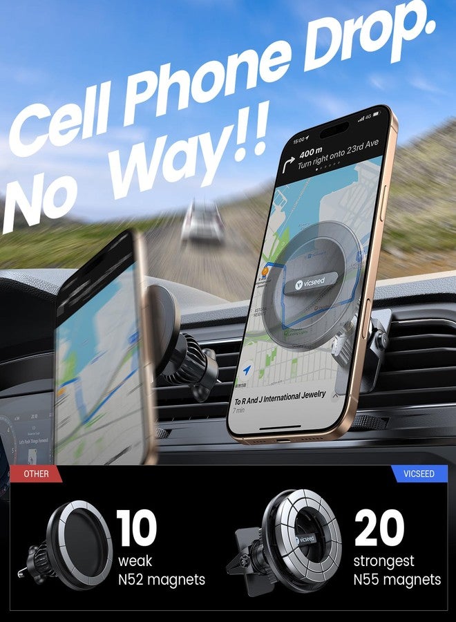 VICSEED for MagSafe Car Mount [20X Strongest Magnetic Power] Military-Grade Steel Vent Clip | 360° Secure Magnetic Phone Holder for Car Vent, Fit for iPhone 17 16 15 14 12 Pro Max & All Phones - Image 3