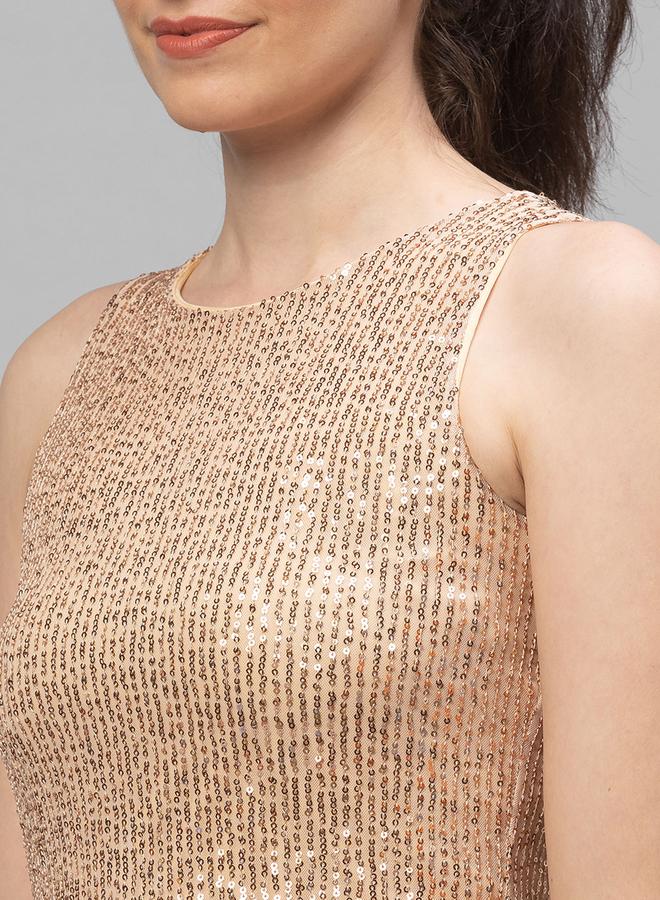 globus Women Gold Embellished Round Neck Top - Image 5