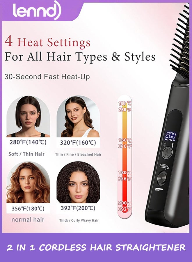 LENND Cordless Hair Straightener Brush - Curler 2 in 1 Hair Styling Tools，Portable Rechargeable Battery-Powered for Travel with 4 Temperature Settings， Removable for Easy Cleaning - Image 4