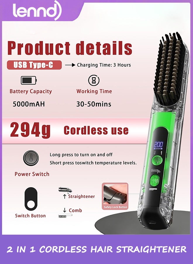 LENND Cordless Hair Straightener Brush - Curler 2 in 1 Hair Styling Tools，Portable Rechargeable Battery-Powered for Travel with 4 Temperature Settings， Removable for Easy Cleaning - Image 5