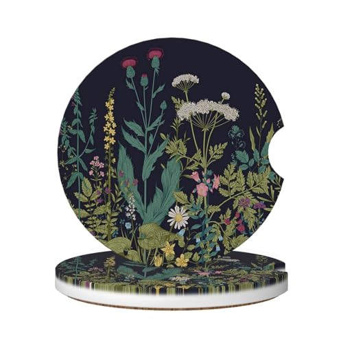 GACCAP Car Coasters for Cup Holders 2 Pack Absorbent Ceramics Anti Slip Universal 256 Inch Car Cup Coaster for Women Men Car Interior Accessories Vintage Dandelion Daisy Flower - Image 1