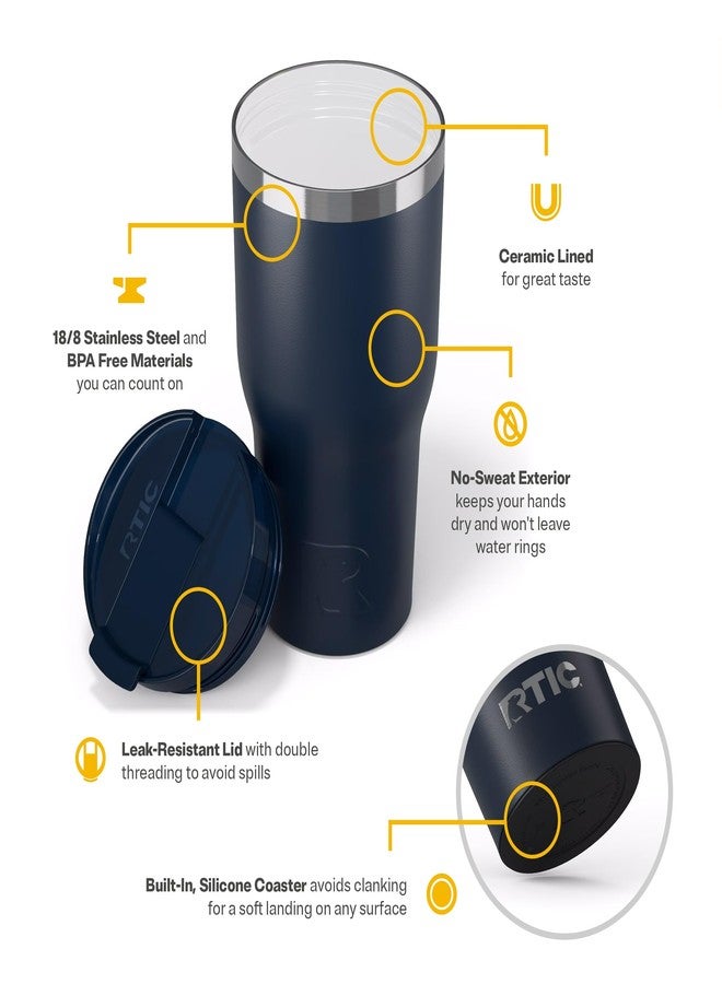 RTIC كوب RTIC Essential Tumbler سعة 30 أونصة مع غطاء، مبطن بالسيراميك، معزول، مصنوع من الفولاذ المقاوم للصدأ، معدني، جدار مزدوج معزول بالتفريغ، كوب سفر للقهوة المثلجة والشاي والمشروبات الساخنة والباردة، لون أزرق داكن - Image 4