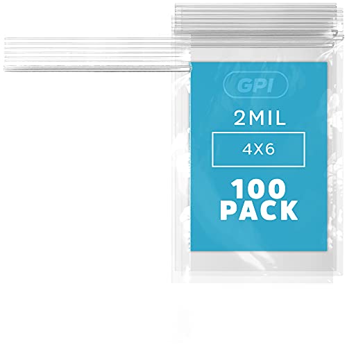 GPI 4" x 6" Zip Bags, 100 Pack, Clear Plastic Reclosable Poly Baggies, 2 mil with Resealable Zip Top Lock for Storage & Packaging Jewelry, Cookies, Food, Candy, Beads & Seeds. GPI - Image 1