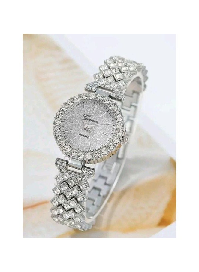 Shein 1pc Rhinestone Decor Quartz Watch & 2pcs Rhinestone Decor Bracelet - Image 2