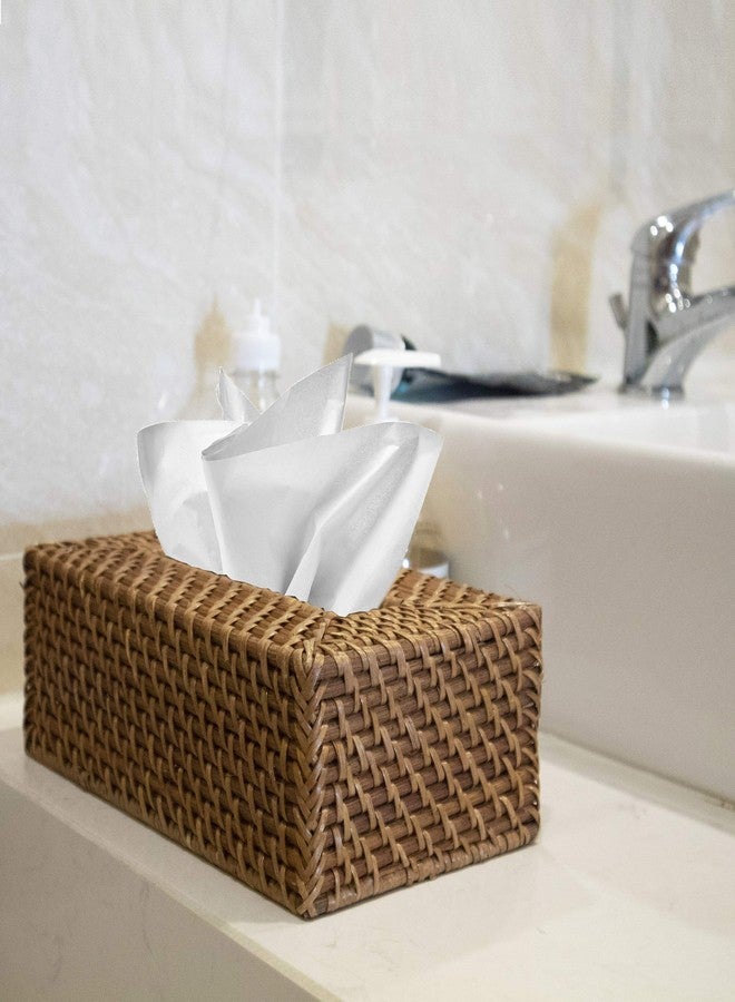 MadeTerra Rectangular Rattan Woven Tissue Box Cover Holder | Handmade Rustic Tissue Paper Box Napkin Dispenser Organizer for Kitchen, Bathroom and Office with a FREE Tissue Box (Brown) - Image 4