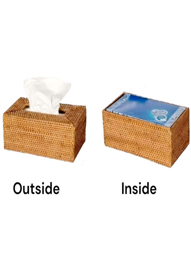 MadeTerra Rectangular Rattan Woven Tissue Box Cover Holder | Handmade Rustic Tissue Paper Box Napkin Dispenser Organizer for Kitchen, Bathroom and Office with a FREE Tissue Box (Brown) - Image 3