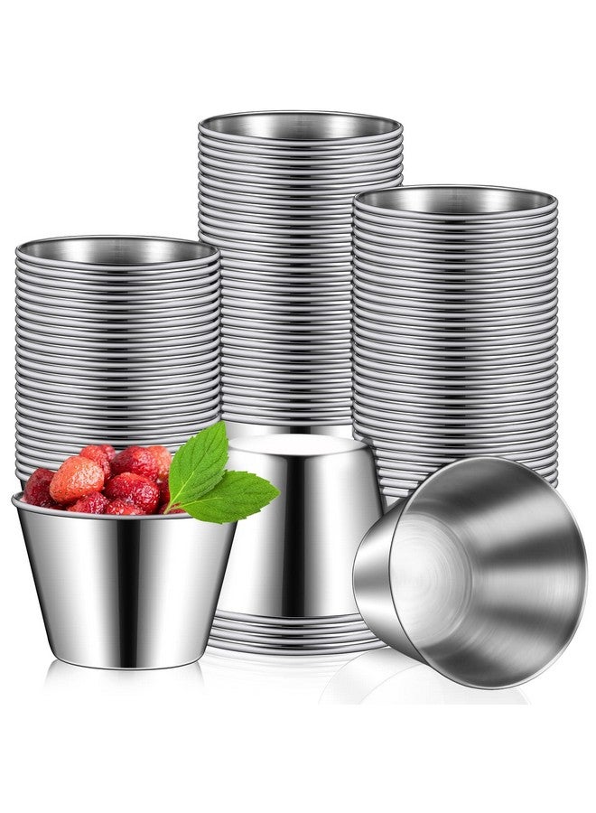 Mimorou 100 Pcs 2.5oz Metal Ramekins Stainless Steel Sauce Dipping Cups Ramekins Bulk Sauce Container Round Dipping Bowls Condiment Cup for Dish Butter Kitchen Restaurant Serving Party Dinner Cooking - Image 1