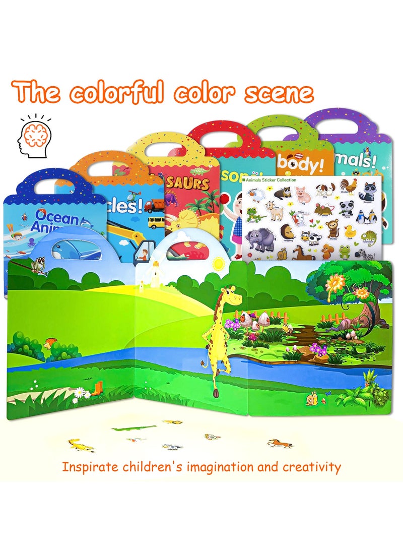 6 Set Reusable Sticker Book for Kids, Preschool Learning Activities Quiet Busy Book for Toddler Travel Toys Sticker Book Include Ocean, My Body, Vehicles, Animals, Season, Dinosaur Educational Gifts  - Image 2
