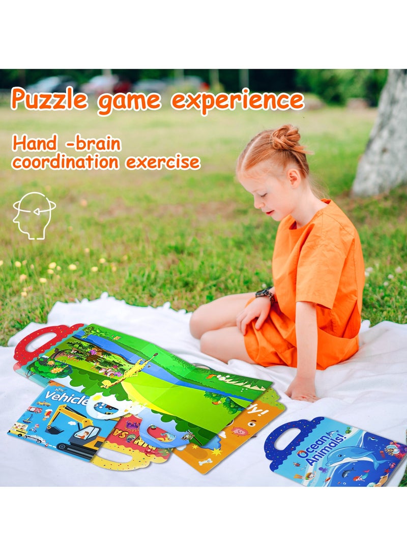 6 Set Reusable Sticker Book for Kids, Preschool Learning Activities Quiet Busy Book for Toddler Travel Toys Sticker Book Include Ocean, My Body, Vehicles, Animals, Season, Dinosaur Educational Gifts  - Image 3