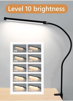 Beauenty LED Desk lamp with Clamp EyeCaring Clip on Lights for Home Office 3 Modes 10 Brightness Long Flexible Gooseneck Metal Swing Arm Architect Task Table Lamps -- Black  - Image 2