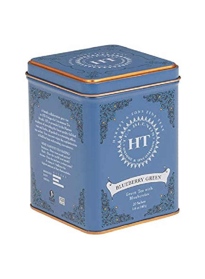 HARNEY & SONS Blueberry Green Tea Tin Can Caffeinated And Great Present Idea 20 Sachets 14 Ounces - Image 2