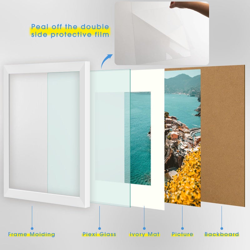 Frametory 12x16 Picture Frame with Mat for 8.5x11 - Composite Wood Frame for Poster Print Diamond Painting Wall Frame - Plexiglass (12x16, White) - Image 5