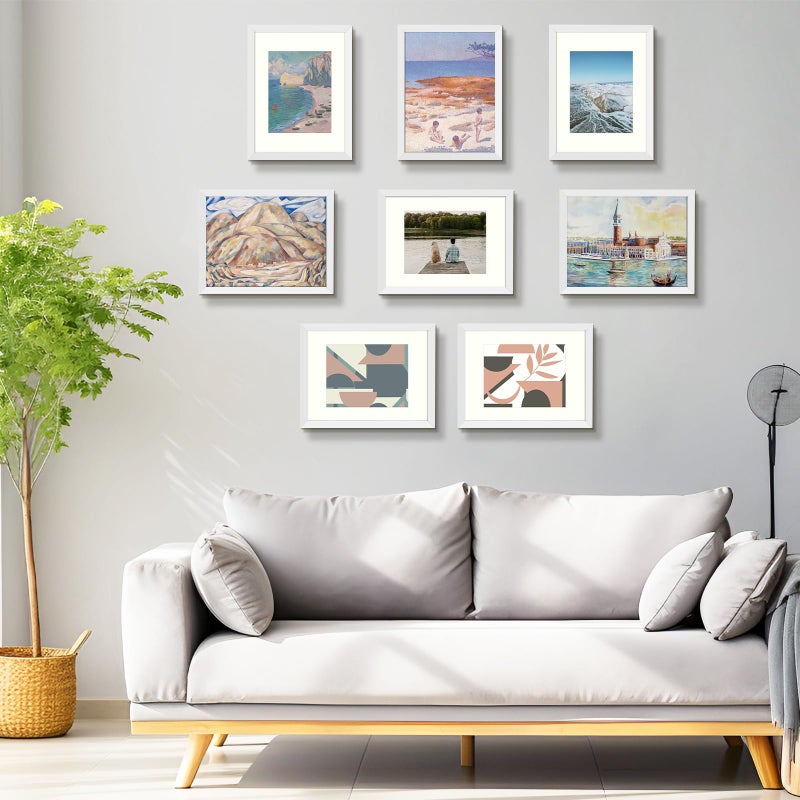 Frametory 12x16 Picture Frame with Mat for 8.5x11 - Composite Wood Frame for Poster Print Diamond Painting Wall Frame - Plexiglass (12x16, White) - Image 2