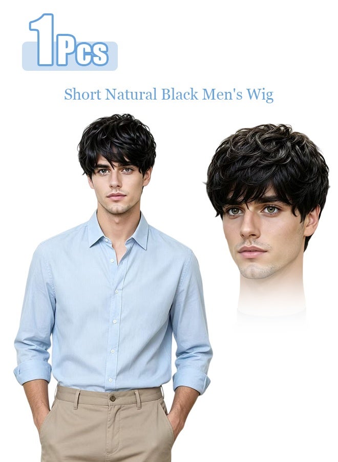 Men's Short Black Wig — Stylish Synthetic Full Wig for Daily Wear — Natural Black Hair Replacement - Image 1
