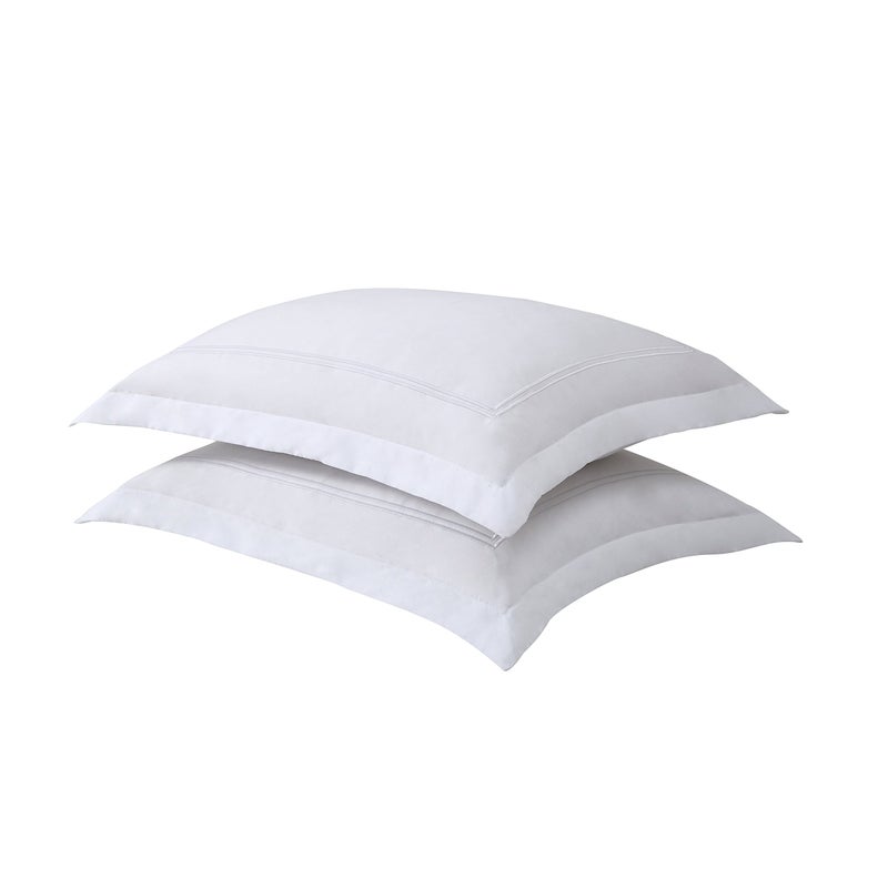 Bed Maker's Levinsohn Luxury Hotel Tailored Pillow Sham Pair, White with White Baratta Stitched Hem (2 Pack) Standard - Image 1