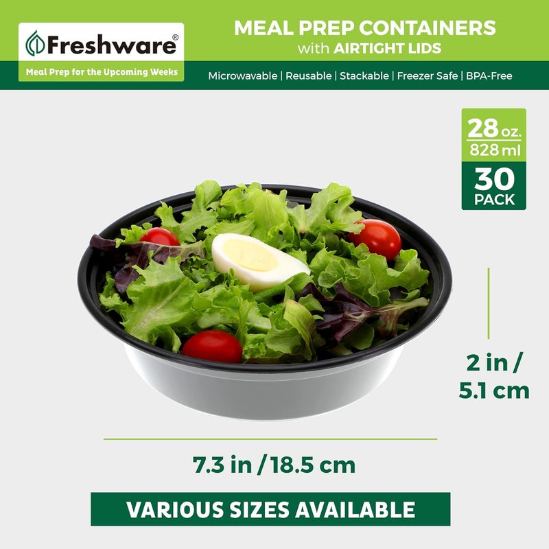 Freshware Meal Prep Bowl Containers 30 Pack Plastic Bowls with Lids for Soup and Salad Food Storage Bento Box BPA Free Stackable Lunch Boxes MicrowaveDishwasherFreezer Safe 28 oz - Image 2