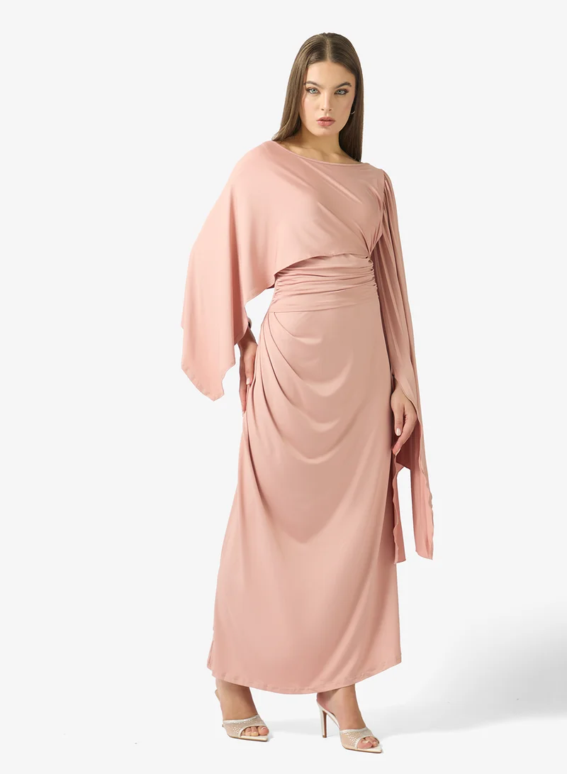 جينجر بوتيك Draped Bodycon Dress with Cape Sleeves