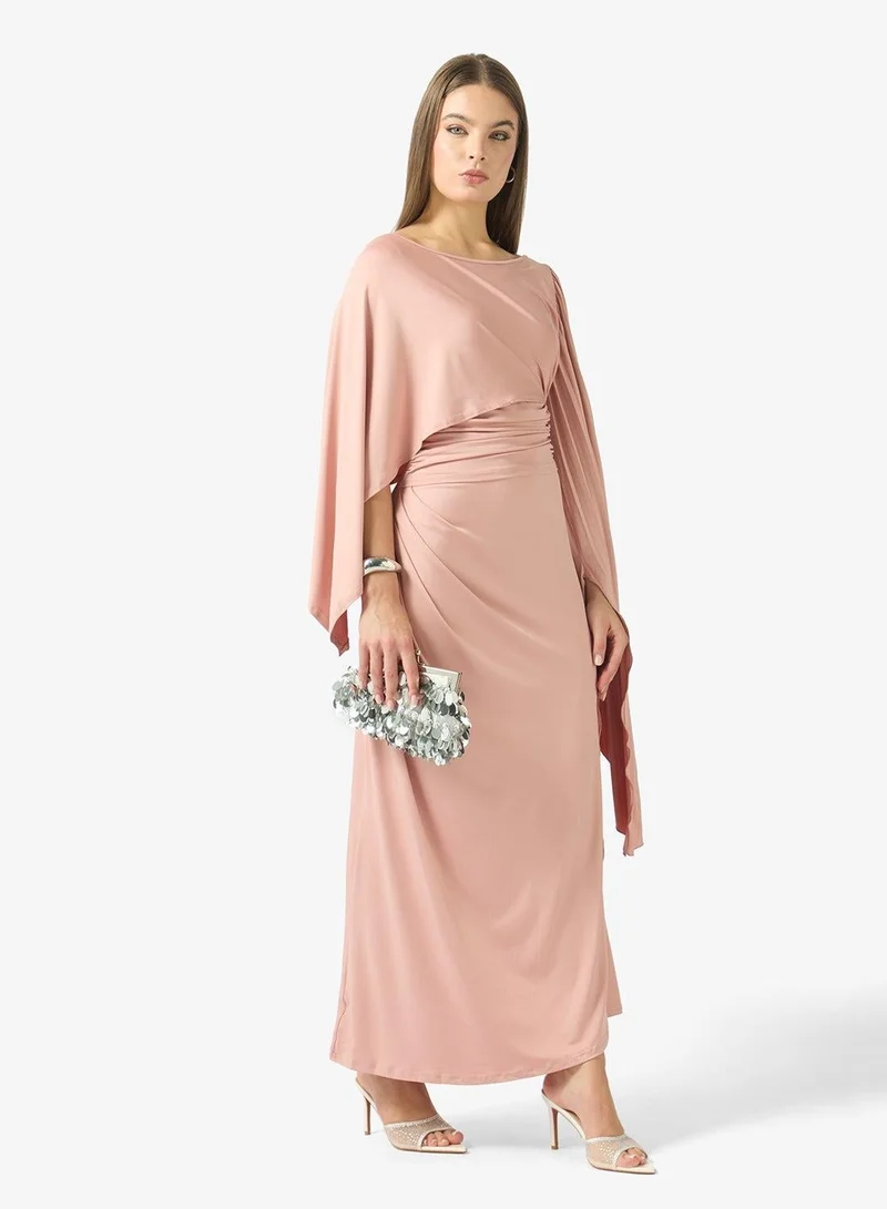 Ginger Boutique  Draped Bodycon Dress with Cape Sleeves for Women | Best Price UAE